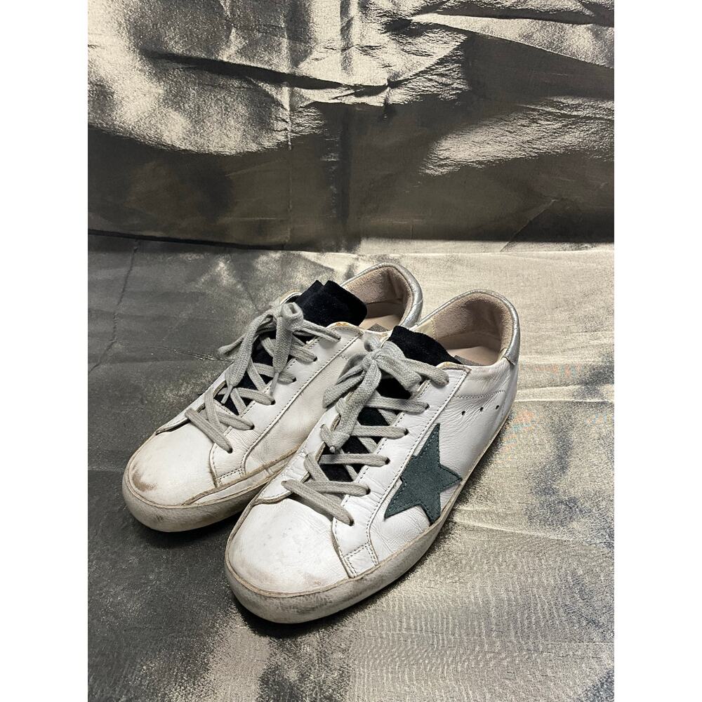 Golden Goose Superstar Sneakers White Leather Green Star Silver Heel - Picture 9 of 10